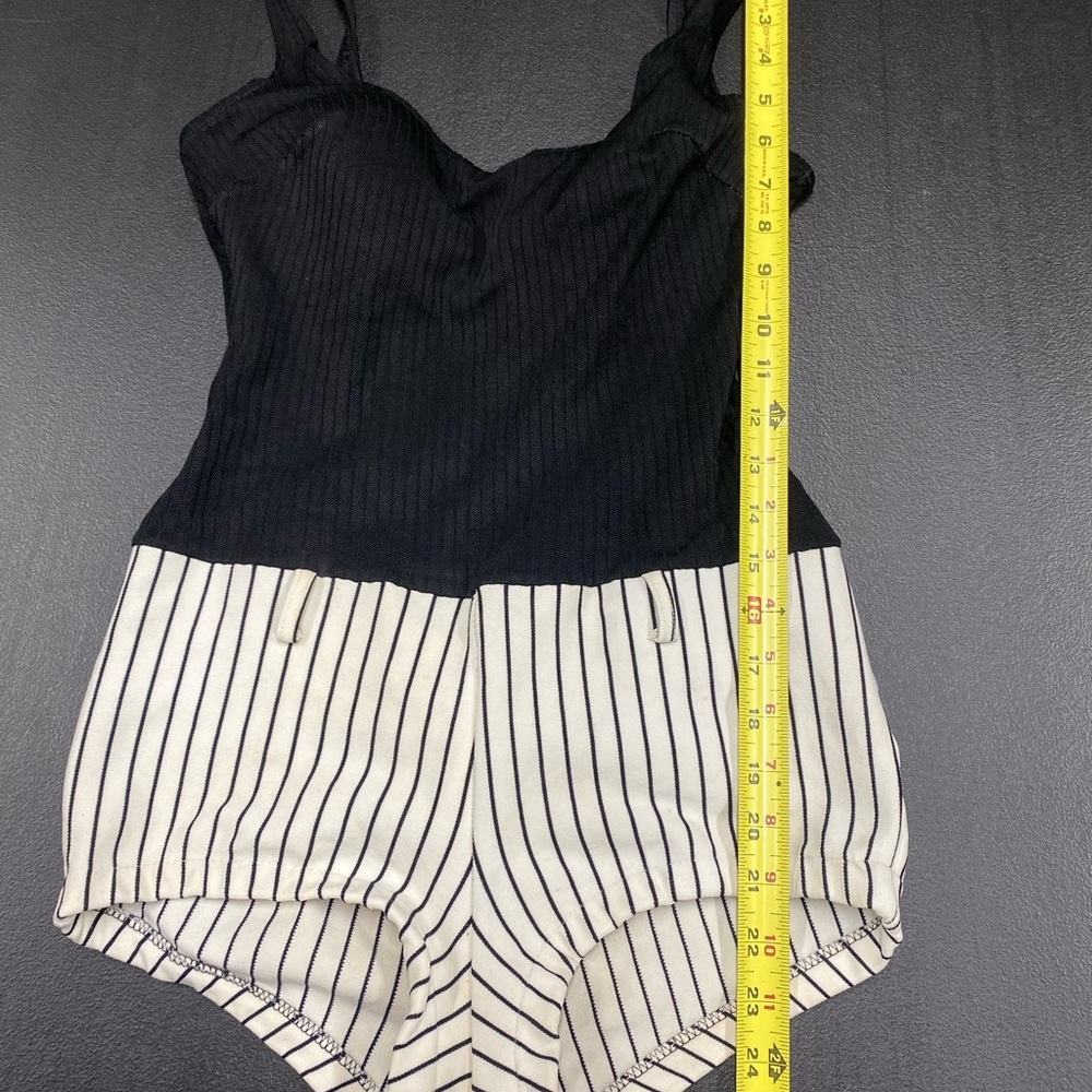 VINTAGE 30S ONE PIECE SWIMSUIT BLACK STRIPES GINGHAM ROCKABILLY PINUP RARE - Picture 7 of 10